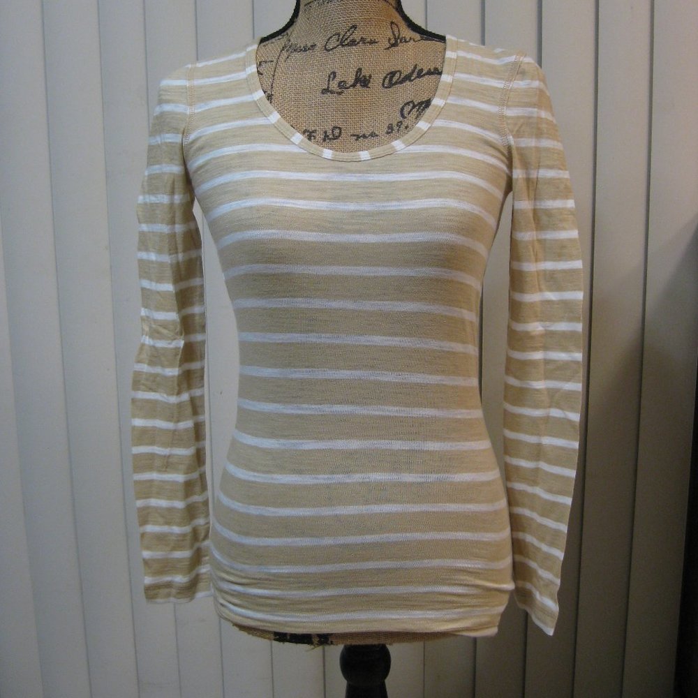 NWT Guess white tan beige striped t tee shirt top XS extra small
